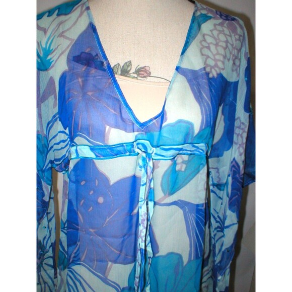 NWT New Silk Tunic Top Womens Antik Batik M Blue Purple Swim Sheer Cover Up Sequ - Picture 2 of 12